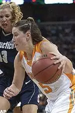 Shanna Zolman drives against Connecticut's Ann Strother in the first half.
