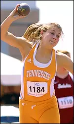 Caitlin Ward finished fifth in the shot put during the Heptathlon.