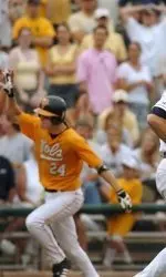 Rob Fitzgerald celebrates as he rounds third base during his go-ahead two-run home run off Matt Wieters during the ninth inning at Russ Chandler Stadium during the NCAA Super Regional in Atlanta. (AP Photo/Gregory Smith)