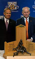 Miles And Fulmer Standing Behind Trophy