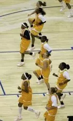 Members of the Tennessee basketball team run down court during their practice session Saturday, March 31, 2007, in Cleveland. They face North Carolina in the national semifinal Women's Final Four basketball game on Sunday.(AP Photo/Amy Sancetta)