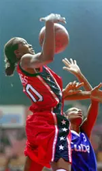 Athlete With Basketball Competing