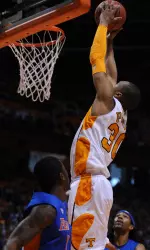 J.P. Prince grabs one of his five second-half rebounds in the Vols' 61-60 win over Florida on Sunday afternoon.