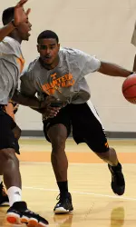 Josh Bone works against Scotty Hopson during workouts in Pratt Pavilion