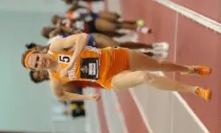 Ellen Wortham seizes control of the 800 meters in the SEC pentathlon.