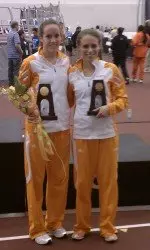 Jackie Areson and Liz Costello with the NCAA plaques they were awarded.