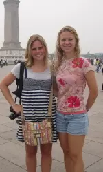Chelsea Knotts and Elizabeth Tiller stop for a photo during a 2010 study abroad trip to China.