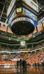 Candace Parker watched as her banner was revealed at Thompson-Boling Arena.