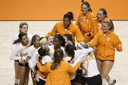 KNOXVILLE, TN - OCTOBER 30, 2016 -The University of Tennessee Volleyball Team during the match between the Auburn Tigers and the Tennessee Volunteers at Thompson-Boling Arena in Knoxville, TN. Photo By Craig Bisacre/Tennessee Athletics