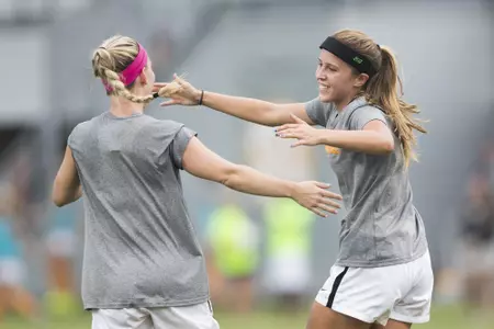 KNOXVILLE, TN - AUGUST 09, 2017 - Midfielder/Forward Salera Jordan #24 celebrates with Midfielder Michele Christy #12 of the Tennessee Volunteers during the match between the Wright St. Raiders and the Tennessee Volunteers at Regal Soccer Stadium in Knoxville, TN. Photo By Kyle Zedaker/Tennessee Athletics