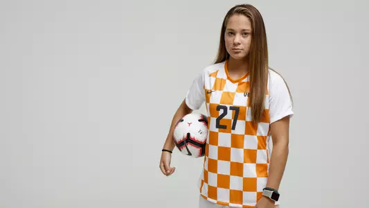 KNOXVILLE, TN - JULY 30, 2018 - Midfielder Brice McInroy #27 of the Tennessee Volunteers during Soccer Photo Day at Anderson Training Center in Knoxville, TN. Photo By Amy Smotherman-Burgess