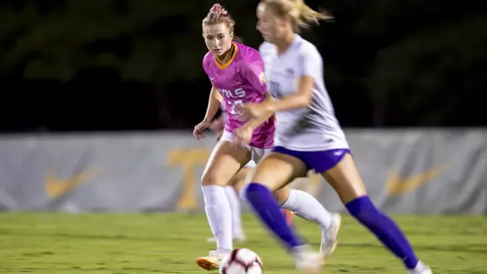 KNOXVILLE, TN - OCTOBER 18, 2018 - Forward/Midfielder Anna Bialczak #23 of the Tennessee Volunteers during the match between the LSU Tigers and the Tennessee Volunteers at Regal Soccer Stadium in Knoxville, TN. Photo By Andrew Ferguson/Tennessee Athletics