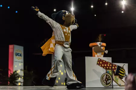 Mascot Smokey On A Stage