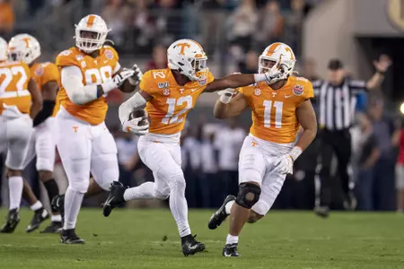 JACKSONVILLE, FL - JANUARY 02, 2020 - Defensive back Shawn Shamburger #12 of the Tennessee Volunteers during the TaxSlayer Gator Bowl game between the Indiana Hoosiers and the Tennessee Volunteers at TIAA Bank Field in Jacksonville, FL. Photo By Andrew Ferguson/Tennessee Athletics