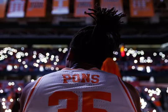 KNOXVILLE, TN - FEBRUARY 29, 2020 - Forward Yves Pons #35 of the Tennessee Volunteers before the game between the University of Florida Gators and the Tennessee Volunteers at Thompson-Boling Arena in Knoxville, TN. Photo By Adrien Terricabras/Tennessee Athletics