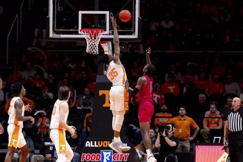 KNOXVILLE, TN - DECEMBER 21, 2019 - Forward Yves Pons #35 of the Tennessee Volunteers during the game between the Jacksonville State University Gamecocks and the Tennessee Volunteers at Thompson-Boling Arena in Knoxville, TN. Photo By Andrew Ferguson/Tennessee Athletics