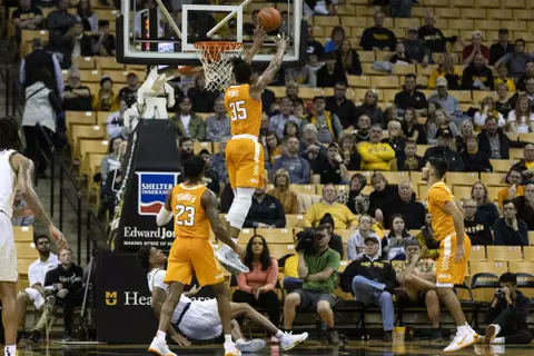 COLUMBIA, MO - JANUARY 07, 2020 - Forward Yves Pons #35 of the Tennessee Volunteers during the game between the University of Missouri Tigers and the Tennessee Volunteers at Mizzou Arena in Columbia, MO. Photo By Maury Neipris/Tennessee Athletics