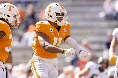KNOXVILLE, TN - OCTOBER 03, 2020 - Linebacker Henry To'o To'o #11 of the Tennessee Volunteers during the game between the Missouri Tigers and the Tennessee Volunteers at Neyland Stadium in Knoxville, TN. Photo By Andrew Ferguson/Tennessee Athletics