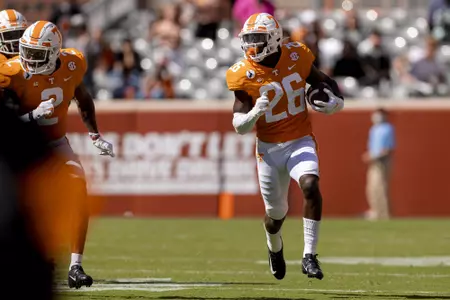 KNOXVILLE, TN - OCTOBER 03, 2020 - Defensive back Theo Jackson #26 of the Tennessee Volunteers during the game between the Missouri Tigers and the Tennessee Volunteers at Neyland Stadium in Knoxville, TN. Photo By Andrew Ferguson/Tennessee Athletics