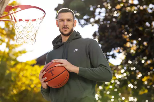 KNOXVILLE, TN - NOVEMBER 19, 2020 - Forward Uros Plavsic #33 of the Tennessee Volunteers portrait taken in Knoxville, TN. Photo By Andrew Ferguson/Tennessee Athletics