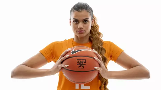 Rae Burrell holding basketball