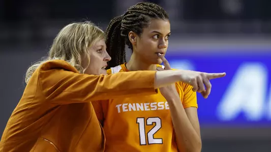Kellie Harper talking to Rae Burrell