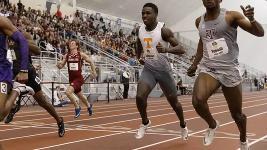 COLLEGE STATION, TX - FEBRUARY 28, 2020 - Kenney Solomon of the Tennessee Volunteers during Day 1 of the SEC Indoor Championship at Gilliam Indoor Track Stadium in College Station, TX. Photo By Maury Neipris/Tennessee Athletics