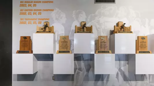 KNOXVILLE, TN - MAY 06, 2020 - Interior photos of the trophy room at Regal Soccer Stadium in Knoxville, TN. Photo By Maury Neipris/Tennessee Athletics