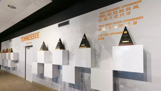 KNOXVILLE, TN - MAY 06, 2020 - Interior photos of the trophy room at Regal Soccer Stadium in Knoxville, TN. Photo By Maury Neipris/Tennessee Athletics