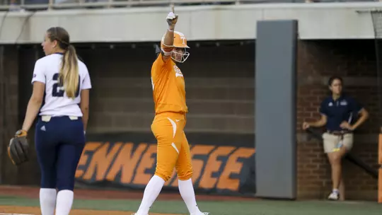 KNOXVILLE, TN - MAY 19, 2017 - Infielder Meghan Gregg #55 of the Tennessee Volunteers during the NCAA Regional Tournament game between the Longwood Lancers and the Tennessee Volunteers at Sherri Parker Lee Stadium in Knoxville, TN. Photo By Austin Perryman/Tennessee Athletics