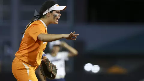 KNOXVILLE, TN - MAY 19, 2017 - Infielder Meghan Gregg #55 of the Tennessee Volunteers during the NCAA Regional Tournament game between the Longwood Lancers and the Tennessee Volunteers at Sherri Parker Lee Stadium in Knoxville, TN. Photo By Austin Perryman/Tennessee Athletics