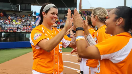OKLAHOMA CITY - MAY 28, 2015 - Infielder Meghan Gregg #55 during Game 1 of the 2015 Women's College World Series between the Tennessee Lady Volunteers and the Florida Gators at ASA Hall of Fame Stadium in Oklahoma City, OK. Photo By Andrew Bruckse/Tennessee Athletics