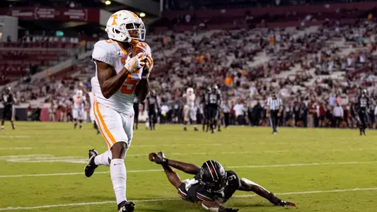 COLUMBIA, SC - SEPTEMBER 26, 2020 - Wide receiver Josh Palmer #5 of the Tennessee Volunteers during the game between the South Carolina Gamecocks and the Tennessee Volunteers at Williams-Brice Stadium in Columbia, SC. Photo By Andrew Ferguson/Tennessee Athletics