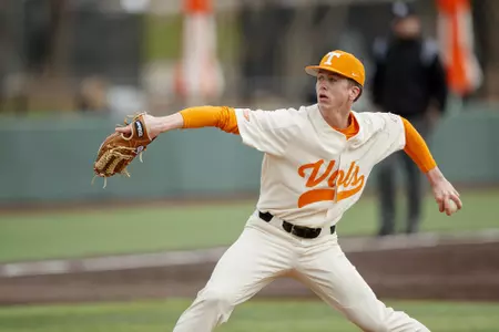 KNOXVILLE, TN - FEBRUARY 16, 2020 - Pitcher Will Mabrey #41 of the Tennessee Volunteers during the game between the Western Illinois Leathernecks and the Tennessee Volunteers at Lindsey Nelson Stadium in Knoxville, TN. Photo By Caleb Jones/Tennessee Athletics