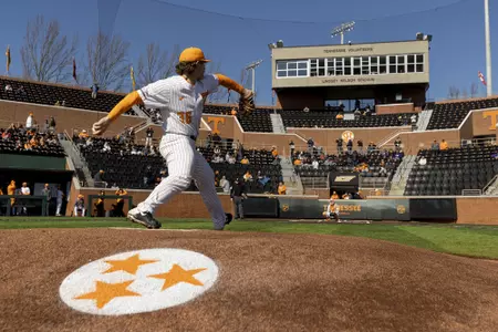 KNOXVILLE, TN - FEBRUARY 14, 2020 - Pitcher Chad Dallas #36 of the Tennessee Volunteers before the game between the Western Illinois Leathernecks and the Tennessee Volunteers at Lindsey Nelson Stadium in Knoxville, TN. Photo By Andrew Ferguson/Tennessee Athletics