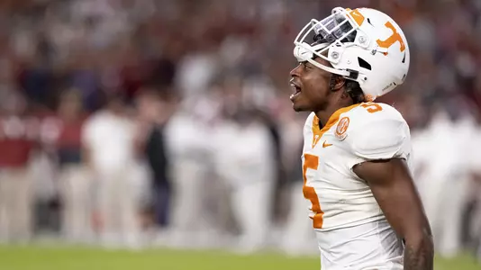 TUSCALOOSA, AL - October 23, 2021 - Defensive back Kenneth George Jr. #5 of the Tennessee Volunteers during the game between the Alabama Crimson Tide and the Tennessee Volunteers at Bryant-Denny Stadium in Tuscaloosa, AL. Photo By Andrew Ferguson/Tennessee Athletics