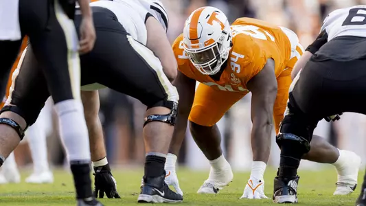 KNOXVILLE, TN - November 27, 2021 - Defensive lineman Matthew Butler #94 of the Tennessee Volunteers during the game between the Vanderbilt Commodores and the Tennessee Volunteers at Neyland Stadium in Knoxville, TN. Photo By Andrew Ferguson/Tennessee Athletics