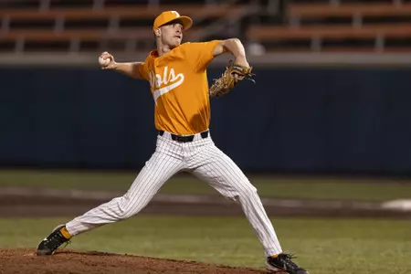 KNOXVILLE, TN - February 24, 2021 - Pitcher Connor Housley #20 of the Tennessee Volunteers during the game between the Arkansas Pine Bluff Golden Lions and the Tennessee Volunteers at Lindsey Nelson Stadium in Knoxville, TN. Photo By Andrew Ferguson/Tennessee Athletics