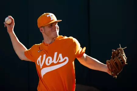 KNOXVILLE, TN - February 23, 2021 - Pitcher Jason Rackers #26 of the Tennessee Volunteers before the game between the Arkansas Pine Bluff Golden Lions and the Tennessee Volunteers at Lindsey Nelson Stadium in Knoxville, TN. Photo By Caleb Jones/Tennessee Athletics