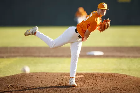 KNOXVILLE, TN - February 23, 2021 - Pitcher Jason Rackers #26 of the Tennessee Volunteers during the game between the Arkansas Pine Bluff Golden Lions and the Tennessee Volunteers at Lindsey Nelson Stadium in Knoxville, TN. Photo By Caleb Jones/Tennessee Athletics