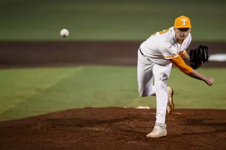 KNOXVILLE, TN - February 26, 2021 - Pitcher Sean Hunley #32 of the Tennessee Volunteers after the game between the Indiana State Sycamores and the Tennessee Volunteers at Lindsey Nelson Stadium in Knoxville, TN. Photo By Caleb Jones/Tennessee Athletics