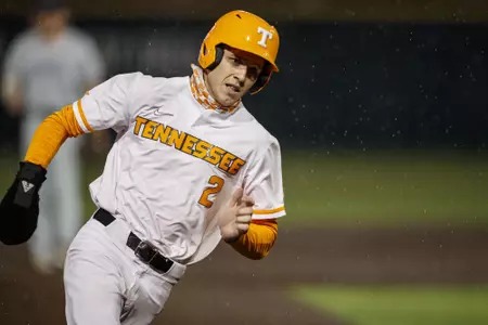 KNOXVILLE, TN - March 12, 2021 - Infielder/Outfielder Max Ferguson #2 of the Tennessee Volunteers during the game between the UNC Greensboro Spartans and the Tennessee Volunteers at Lindsey Nelson Stadium in Knoxville, TN. Photo By Caleb Jones/Tennessee Athletics