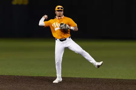 KNOXVILLE, TN - April 06, 2021 - Infielder Jorel Ortega #9 of the Tennessee Volunteers during the game between the Eastern Kentucky Colonels and the Tennessee Volunteers at Lindsey Nelson Stadium in Knoxville, TN. Photo By Andrew Ferguson/Tennessee Athletics