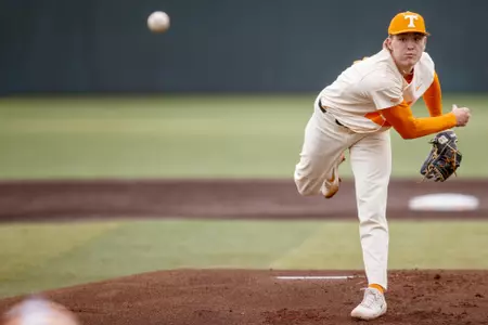 KNOXVILLE, TN - March 14, 2021 - Pitcher Blade Tidwell #29 of the Tennessee Volunteers during the game between the UNC Greensboro Spartans and the Tennessee Volunteers at Lindsey Nelson Stadium in Knoxville, TN. Photo By Kate Luffman/Tennessee Athletics