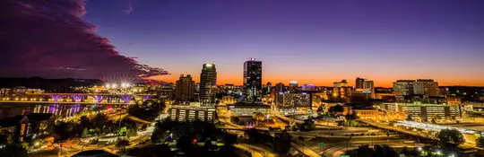 Downtown Knoxville sunset photographed from the roof of Hotel Knoxville