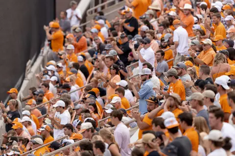 KNOXVILLE, TN - June 06, 2021 - Vol fans during the 2021 NCAA Baseball tournament regional game between the Liberty Flames and the Tennessee Volunteers at Lindsey Nelson Stadium in Knoxville, TN. Photo By Andrew Ferguson/Tennessee Athletics