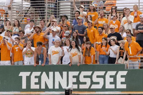 KNOXVILLE, TN - June 06, 2021 - Student section during the 2021 NCAA Baseball tournament regional game between the Liberty Flames and the Tennessee Volunteers at Lindsey Nelson Stadium in Knoxville, TN. Photo By Andrew Ferguson/Tennessee Athletics