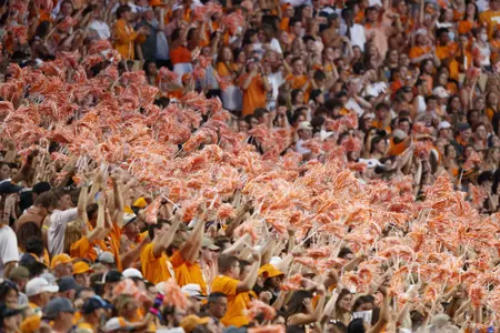 KNOXVILLE, TN - September 02, 2021 - Fans with shakers during the game between the Bowling Green Falcons and the Tennessee Volunteers at Neyland Stadium in Knoxville, TN. Photo By Caleb Jones/Tennessee Athletics