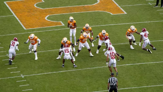 KNOXVILLE, TN - October 15, 2022 - The Tennessee Volunteers during the game between the Alabama Crimson Tide and the Tennessee Volunteers at Neyland Stadium in Knoxville, TN. Photo By Kate Luffman/Tennessee Athletics