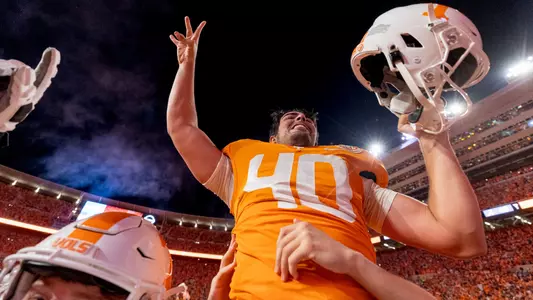 KNOXVILLE, TN - October 15, 2022 - Place kicker Chase McGrath #40 of the Tennessee Volunteers after the game between the Alabama Crimson Tide and the Tennessee Volunteers at Neyland Stadium in Knoxville, TN. Photo By Andrew Ferguson/Tennessee Athletics